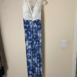 Elegant White and Blue Jumpsuit